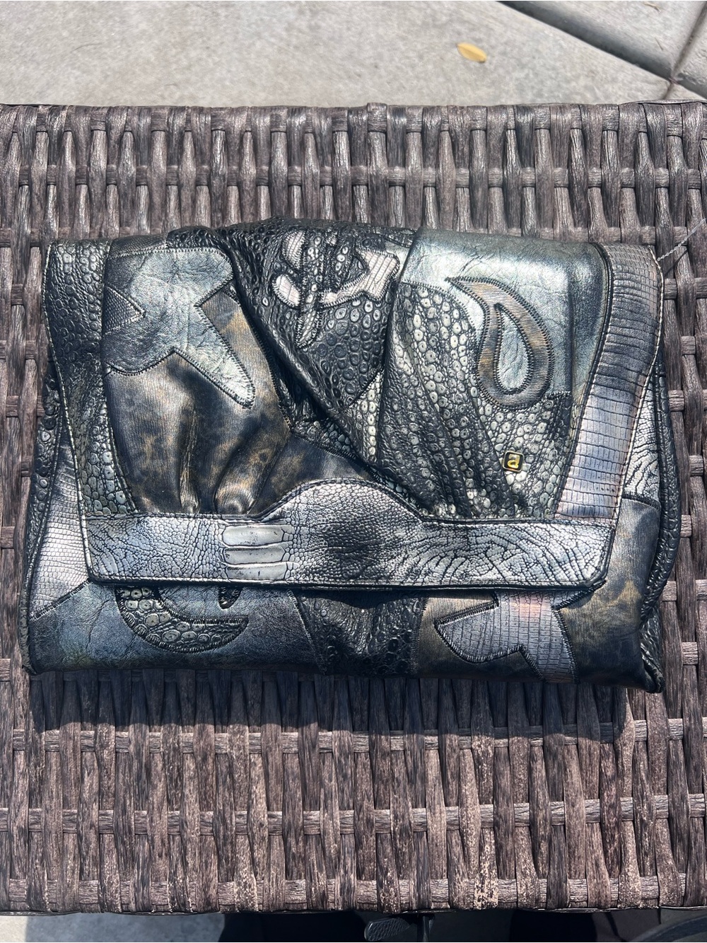 Nas Bag Patchwork Textured Leather Clutch Black Metallic Y2K